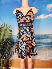 Nwt CUPSHE Women's Blue With Orange & Blue Tropical Leaves Dress  size Xs