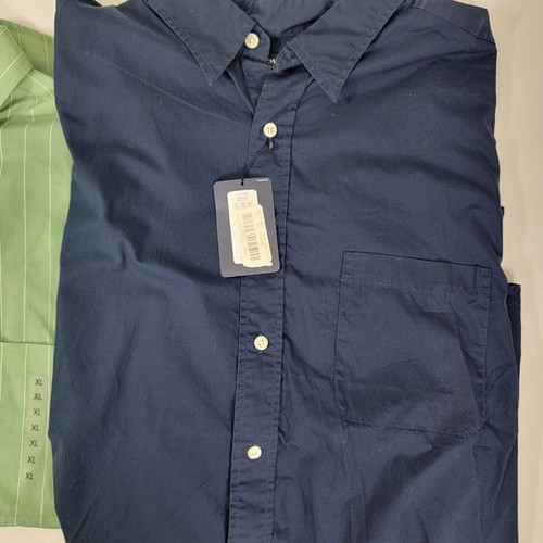 Lot 2 NEW Men's Shirts XL Roundtree & Yorke Green Stripe Solid Blue Button Down - Picture 3 of 8