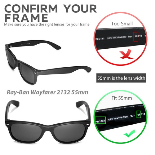 Walleva Brown Polarized Replacement Lenses For Ray-Ban Wayfarer RB2132 55mm - 第 7/7 張圖片