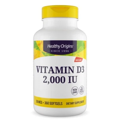 Healthy Origins, Vitamin D3, 2000IU, 360 Weichkapseln - Blitzversand