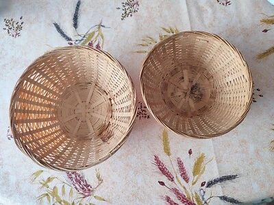 2 PANIERS A QUETE En Osier Rond RELIGION MESSE EGLISE - Diamètre 22 & 24 cm - Photo 1/2