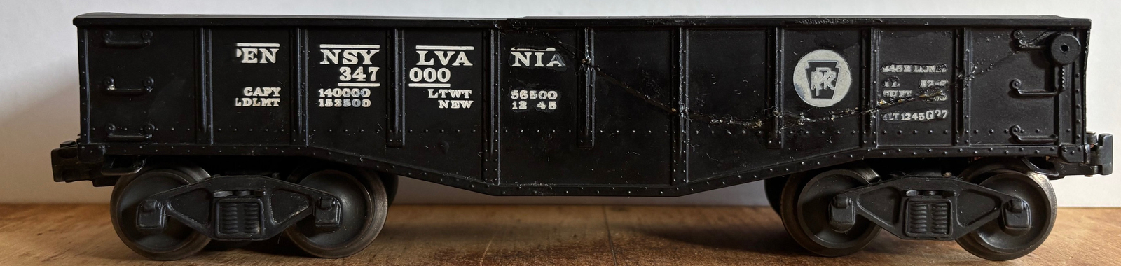 LIONEL 2452 O POSTWAR BLACK PENNSYLVANIA RAILROAD GONDOLA *NO BOX* *REPAIRED*