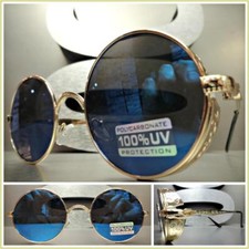 Classic Vintage Retro Steampunk Blinder Style SUN GLASSES Gold Frame Blue Lens