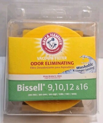 New Bissell Vacuum Filter 9,10,12 & 16 Odor Eliminating Washable Arm and Hammer