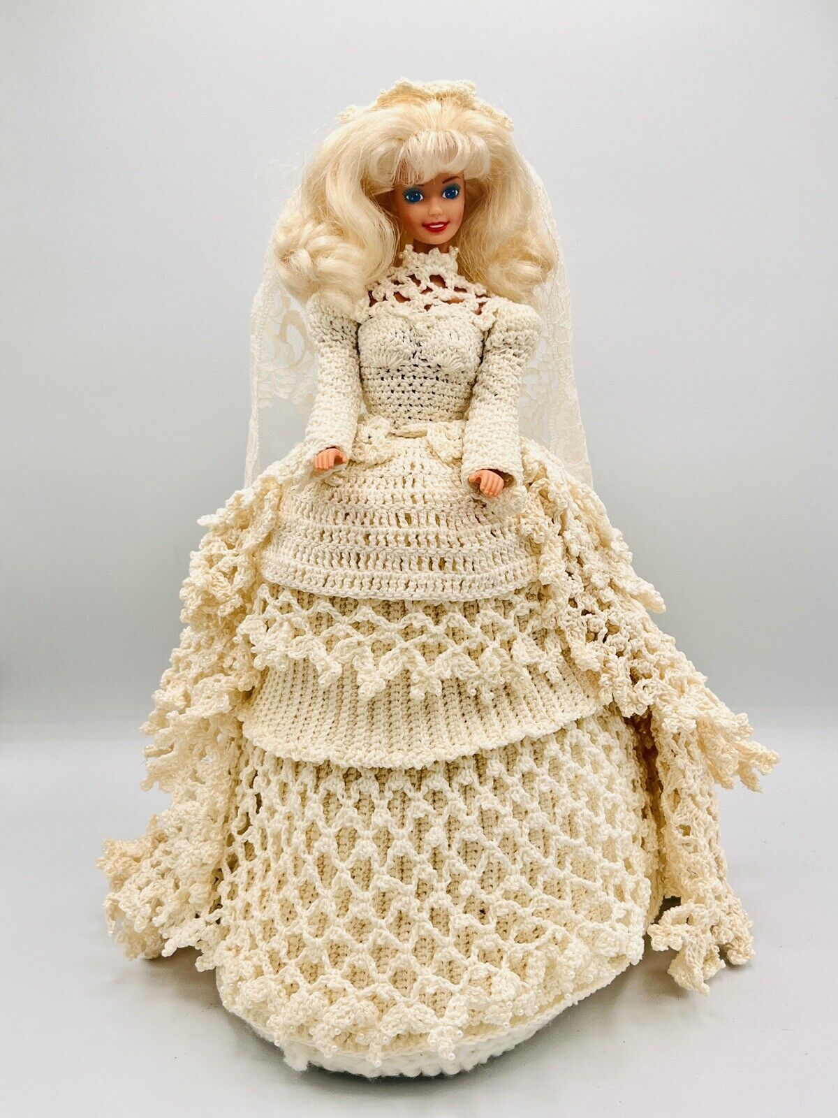 1975 BARBIE BRIDE With  Crochet Wedding Gown DRESS Vintage Barbie Collectible