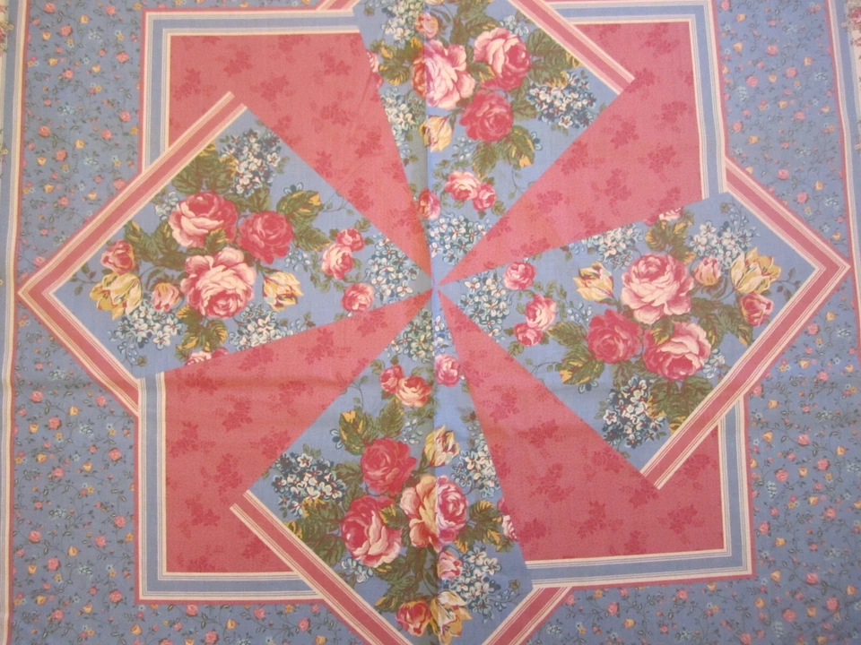 Vtg Blue Mauve  SPRINGS Floral Cotton FABRIC Large Cheater QUILT TOP 3yd 32"x44 - Image 3 of 4