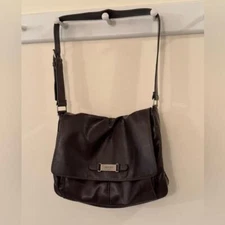 Esprit Women’s Brown Leather Satchel with Wide Strap and Magnetic Buttons