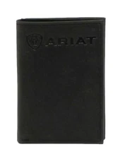 ARIAT Men's Black Leather Trifold Wallet with Debossed Logo