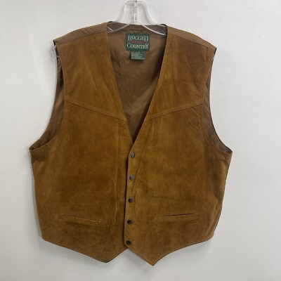 Rugged Outfitter Men's Brown Suede Leather Western Style Snap Button Vest  Large