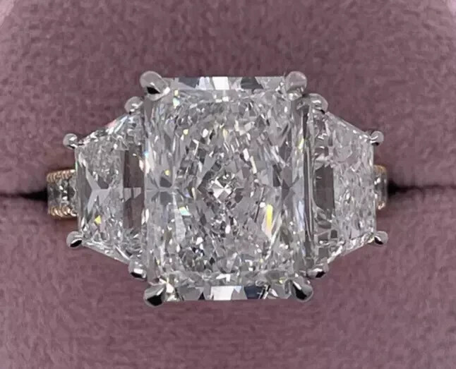 14K White Gold Plated 3Ct Radiant Cut Moissanite Engagement Ring for Women