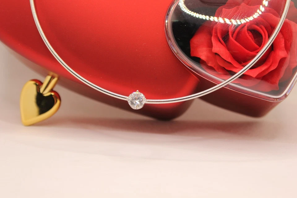 COLLANA RIGIDA ARGENTO RODIATO CON ZIRCONE BIANCO MM 7 DIAM. CM 12 EXPLOIT - Immagine 2 di 4