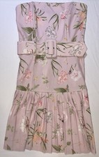 ASOS Women's S Pink Floral Strapless Pleated Belted Mini Dress Corset Sweetheart