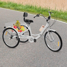 Tricycle Adulte 24 Pouces Occasion - 6 Vitesses, Panier Shopping, Rouge - Idéal Seniors & Courses