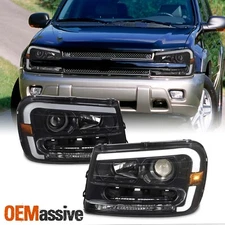 For 2002-2009 Chevy Trailblazer [LED DRL Running] Projector Black Headlight Pair