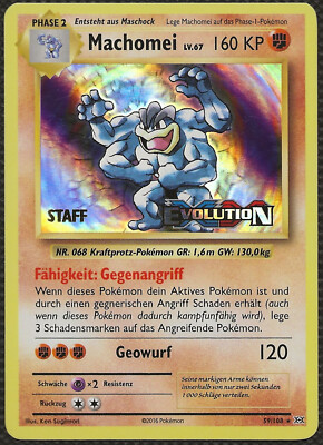 Pokemon MACHOMEI STAFF v59/108 Evolutions Prerelease Promo Machamp German DE Good