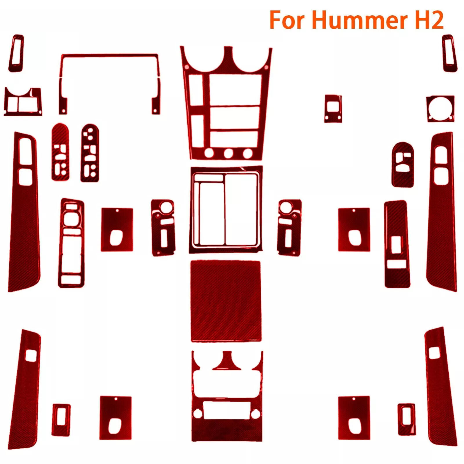 40Pcs Red Carbon Fiber Parts Accessories Interior Trim Kit For Hummer H2 2003-07