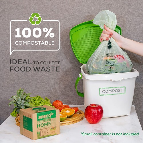 ANECO Sacchetti Rifiuti 100% Compostabili 2,6 Galloni, Extra Spessore Cucina Piccolo Compo... - Foto 2 di 6