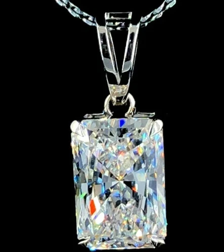 RARE 11.40 Radiant Cut White Diamond Solitaire Pendant, FREE Diamond Studs.