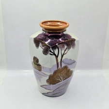 Japanese Vase Hand Painted Goldcastle Chikusa Purple Orange  Purple 7.5"H
