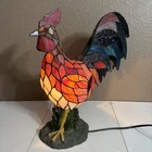 Vtg Rooster Chicken Table Lamp Night Light Tiffany Style Stained Glass 16” Gift