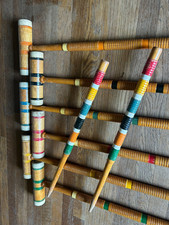 6 Vintage Wood Wooden Croquet Mallets 25 Inches Long Very Nice Looking 8 PIECES