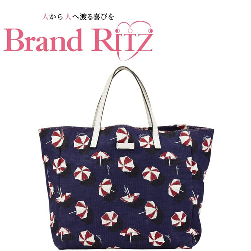 Used Gucci Bag Umbrella Tote Handbag 282439 Navy Multicolor Ab Canvas Leather
