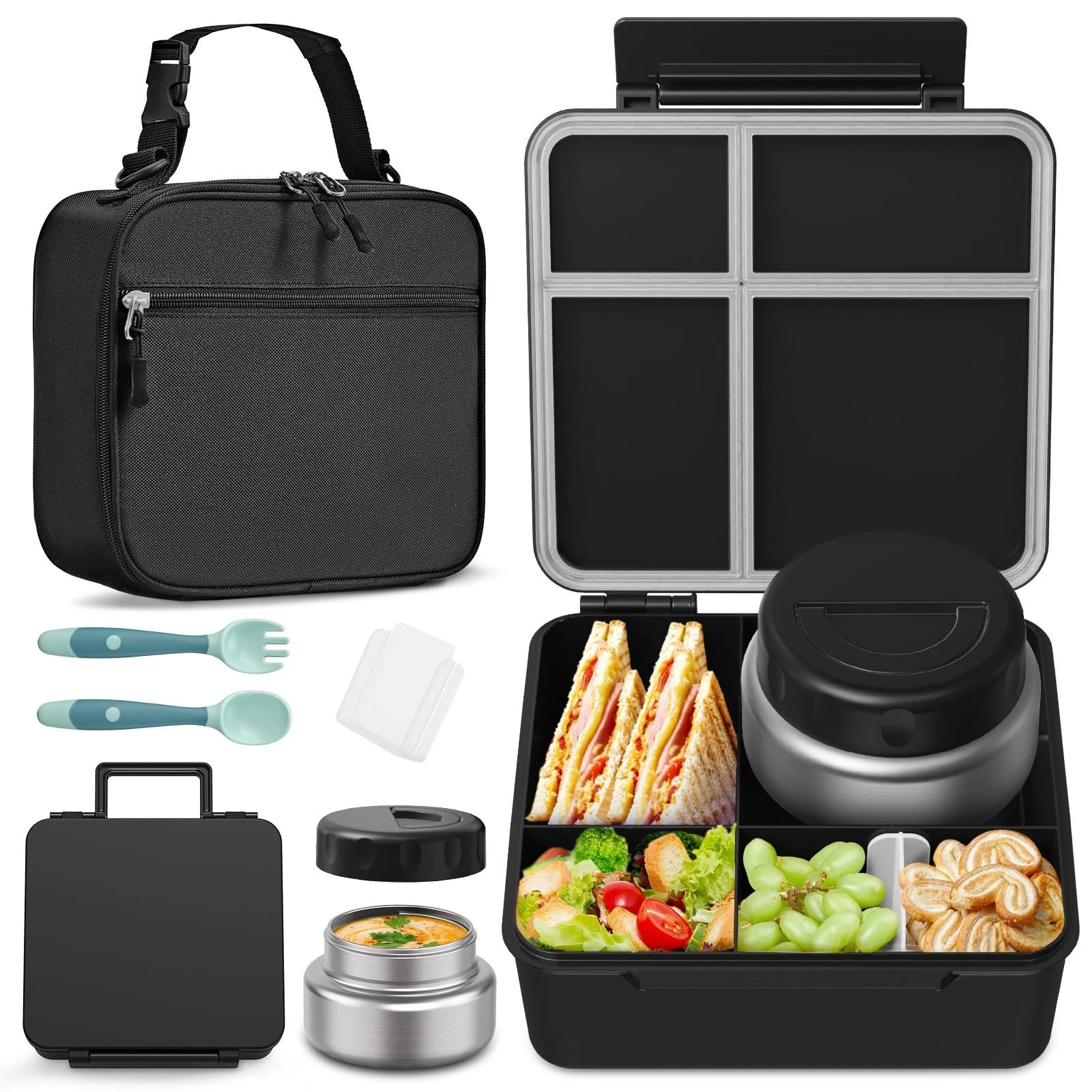 Bento Box for Kids with Thermo Food Container (9oz), 4-Compartment Lunch Box,...