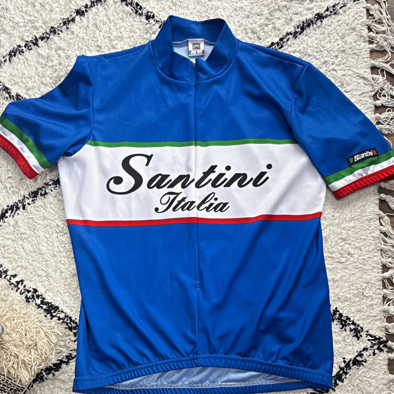 Santini Italia Men's Cycling Jersey L Blue Short Sleeve 3/4 Zip with pockets