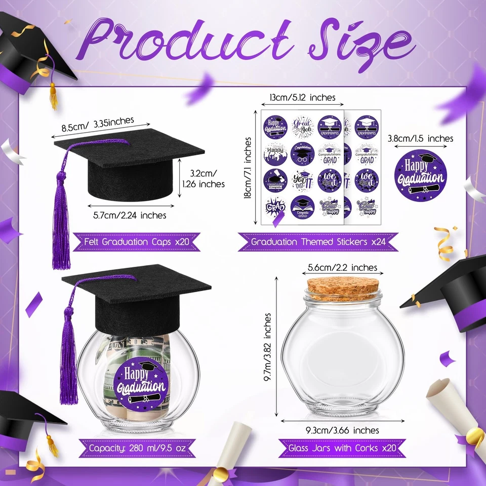 20 Sets Glass Graduation Cap Candy Jars Class of 2025 Graduation Party Decora... - Image 3 of 4