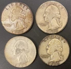 Washington Quarters: Lot of 4 Circulated 25C 90% Silver.  42, 44D, 54D, 56D