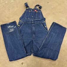 Vintage Dickies Men Denim Bib Overalls Workwear Dark Blue Size 34x34