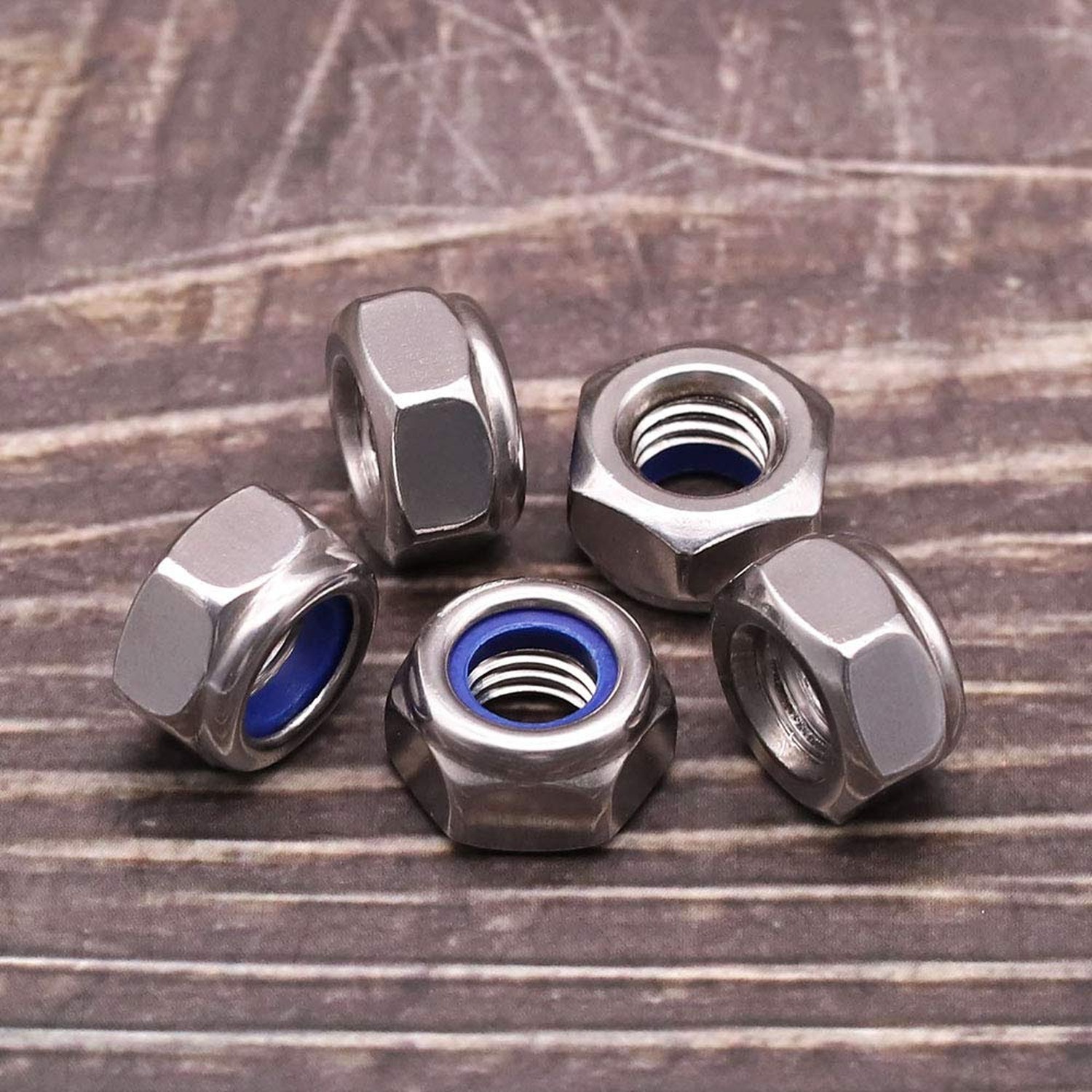 M8-1.25 (20 pcs) Nylon Insert Hex Lock Nuts 304 Stainless Steel 18-8 Locknut,...