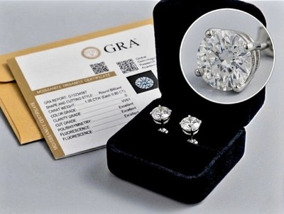 GRA 2ctw Lab Created Moissanite Diamond Studs Heavy Platinum Plated 925 Silver
