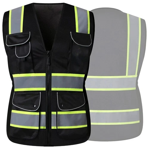 Hi Vis Reflective Safety Vest Black Work Jacket Construction 100% Polyester - product listing photo