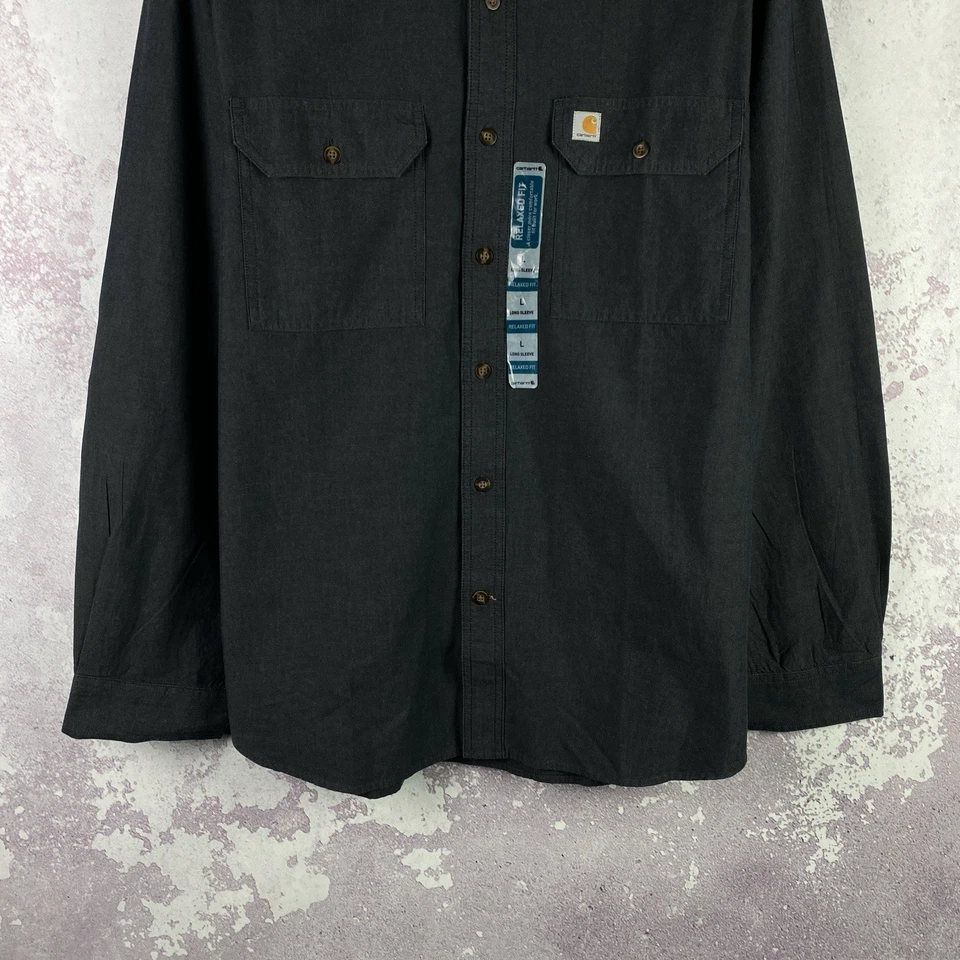 Vintage Carhartt Button Up Men’s Y2K Drill Long Sleeve Black USA Size L - Image 3 of 4