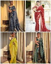 South Indian Designer Silk Saree With Blouse Bollywood Party Wedding Wear