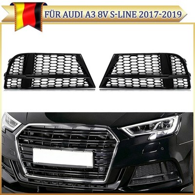 L+R Nebelscheinwerfer Wabengitter Glanz Schwarz Für Audi A3 8V S-LINE 2017-2019