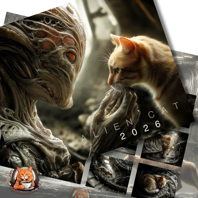 Alien Cat Wall Calendar 2026 | Biomechanical Worlds Planner