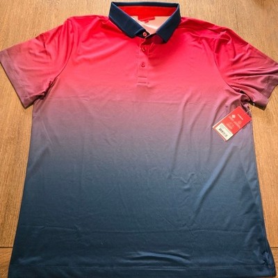 REDVANLY Mens XL POLO SHIRT DEVON RIO BLUE RED OMBRE FADE GOLF STRETCH Pickelba