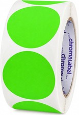 Fluorescent Green Dot Stickers, 2 Inch, 500/Roll