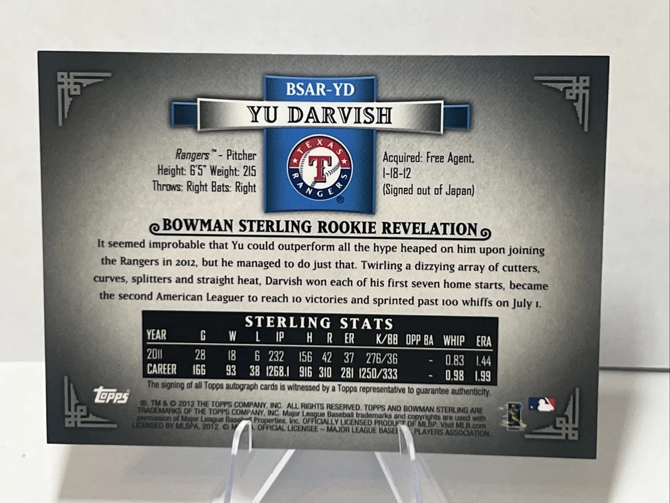 YU DARVISH Bowman Sterling Rookie Auto Black Rangers Japan - Image 4 of 4