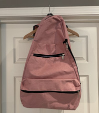 Pink Sling Backpack Crossbody Bag, Zipper Closure, Adjustable Strap, Mesh Pocket