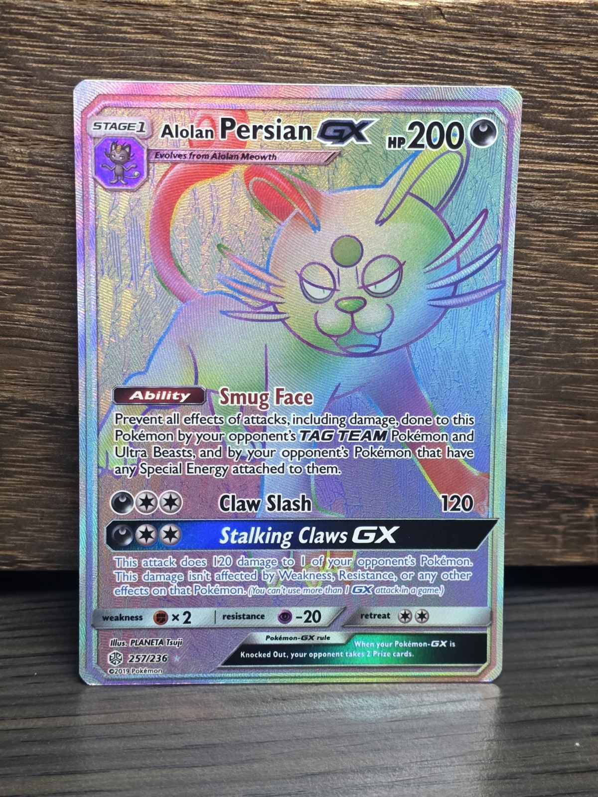 Alolan Persian GX Secret Rainbow Rare 257/236 Sm-Cosmic Eclipse Holo Near Mint