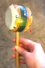 Vintage Mexican Spinning Drum Monkey Drum Toy-7.5"x3.5"x3"