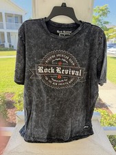 Camiseta Rock Revival Gráfica Para Hombre XL Negra Sólida Manga Corta 100% Algodón Crew