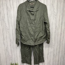 Womens Size S Flax Button Up Jacket And Pants Linen EUC