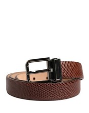 Dolce&Gabbana Men Brown Dress Belt 100% Leather Metal Buckle Midi Strap 85cm 34"