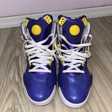 Sneakers alte Reebok Shaqnosis Pump viola oro Lakers uomo 11 taglia 11 EU45