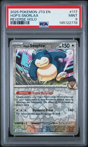 2025 POKEMON JTG EN-JOURNEY TOGETHER REVERSE HOLO #117 HOP'S SNORLAX PSA 9