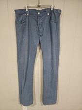 Levi's 501 Men's Jeans 38x34 Straight Leg Solid Light Blue Denim Button Fly